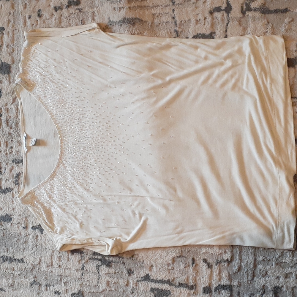 H&M Cream Jeweled Bedazzled Cap Sleeve Shirt Size Medium